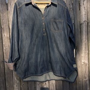 Life is Good Denim Henley Style Top/Stylish, Comfy